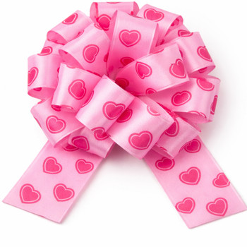 #9 20 Loop Pullbow - 50 Pieces - Pink Hearts