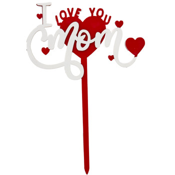 6" White & Red Acrylic Mothers Day Topper