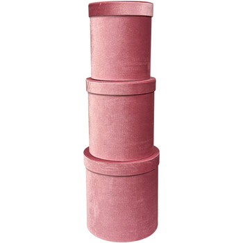 9.75" Luxe Velvet Floral Boxes - Set of 3 - Pink