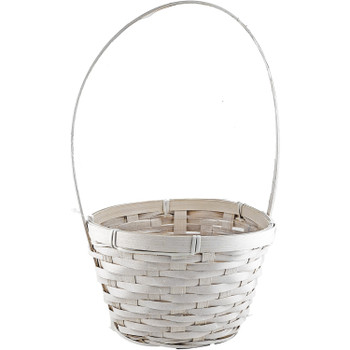 6" White Wash Bamboo Floral Basket with Handle & Hard Plastic Liner