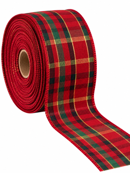 2.5" x 25 Yards Red, Green & Gold Christmas Plaid Ribbon – Wired Edge