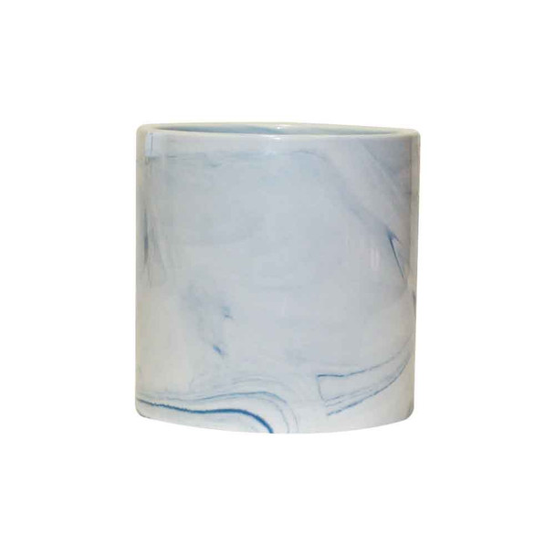 4.5" Ceramic Cylinder  Vase With Blue Detail