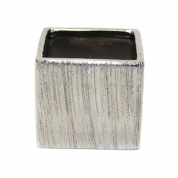 4" Silver Ceramic Cube
