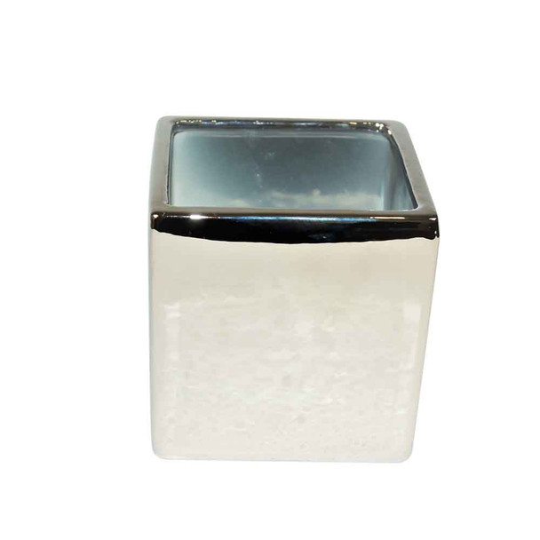 4'' Silver Ceramic Cube 