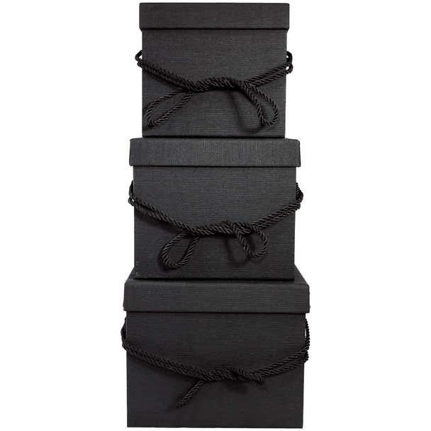 Black Square Flower Box with Decorative Rope Set of 3