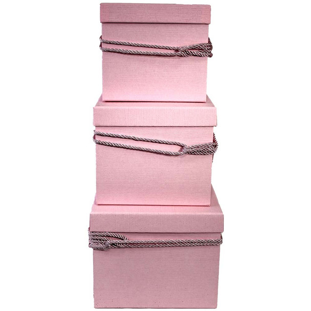 Pink Square Flower Box with Decorative Rope Set of 3 Pink Square Flower Box with Decorative Rope Set of 3