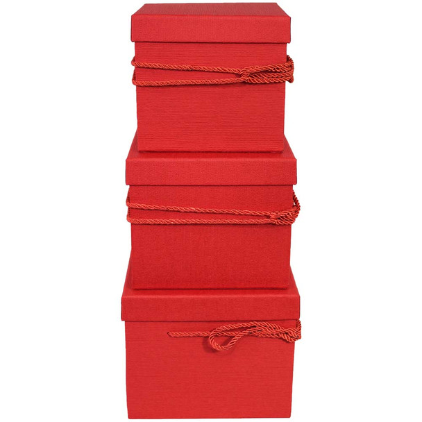 Red Square Flower Box with Decorative Rope Set of 3