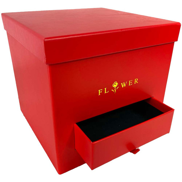 Red Square Floral  Box with Drawer