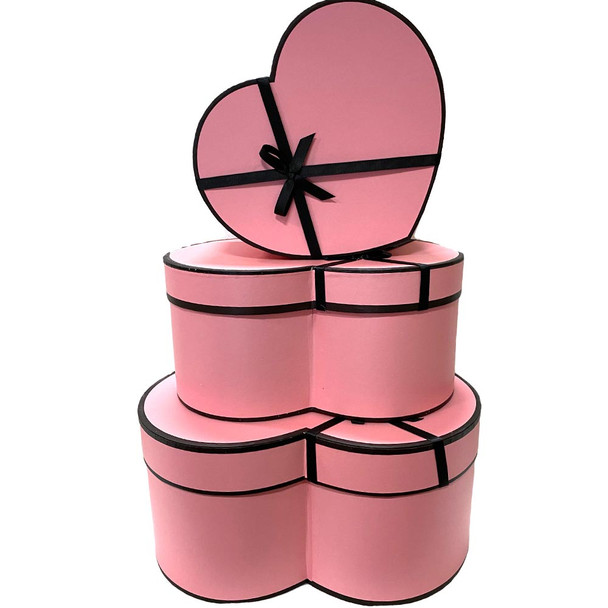 12" Designer Floral Heart Box - Set of 3 - Pink