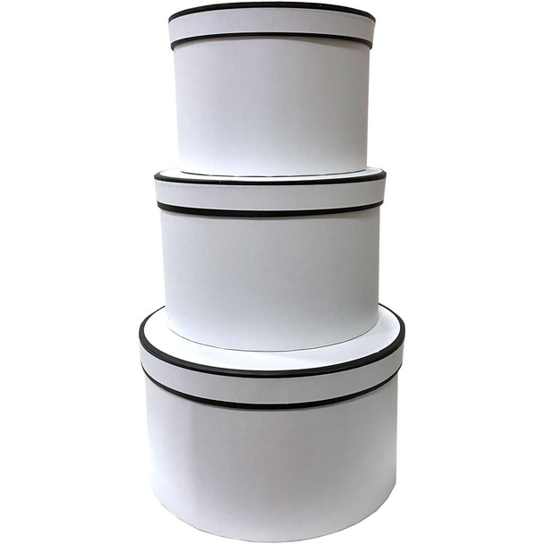 10" Designer Floral Round Box - Set of 3 - White