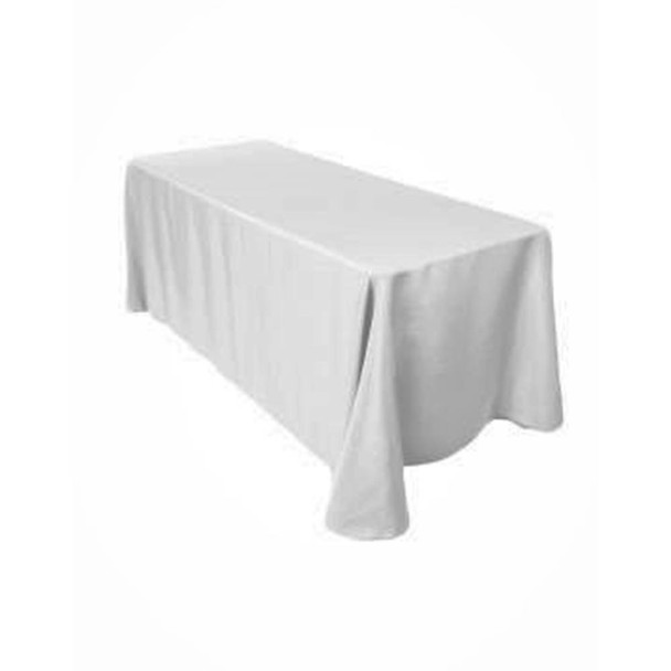 90" x 132" White Rectangular Polyester Table Cover