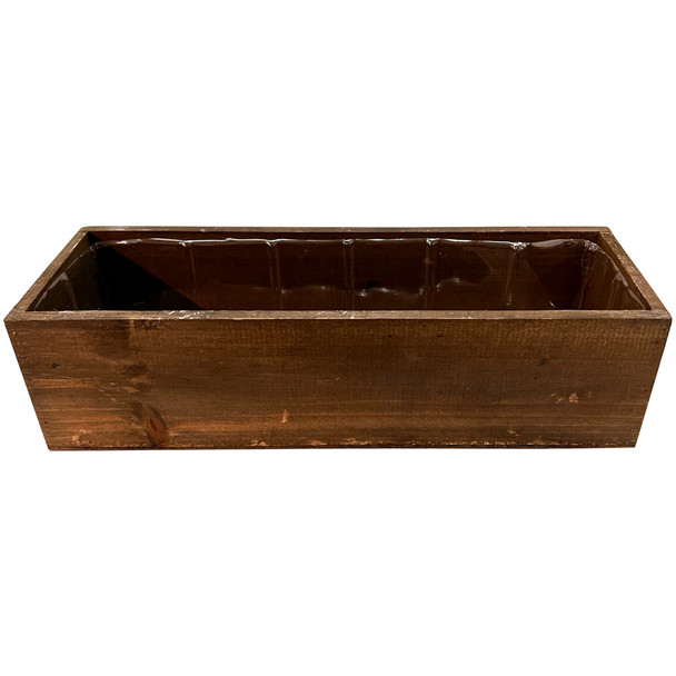 14" Brown Rectangular Wood Planter with Liner