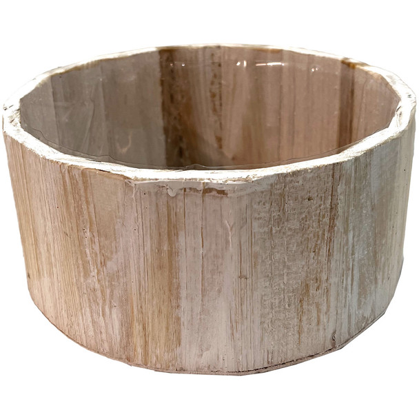 8.5" White Wash Round Wood Planter with Liner