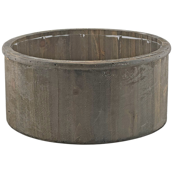 11" Brown Round Wood Planter with Liner