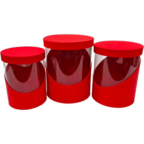 9" Acetate Enclosed Floral & Berry Box - Set of 3 - Red