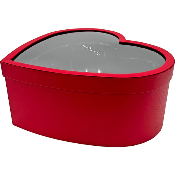 15" XL Acetate Lid Textured Heart Floral Box - Red