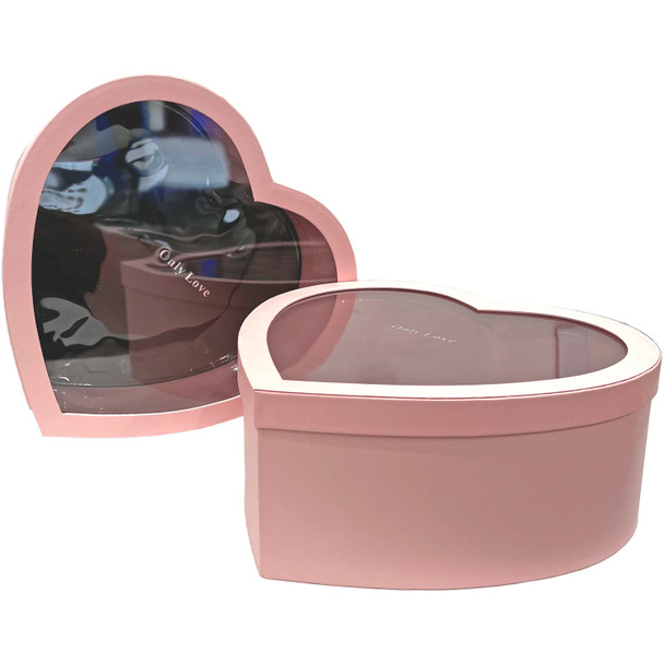 17.75" XL Acetate Lid Textured Heart Floral Box - Set of 2 - Pink