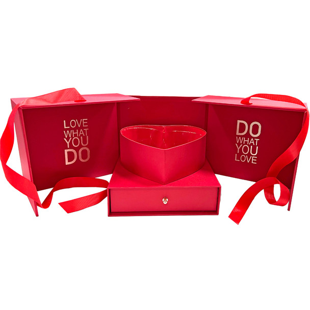 Enclosed Surprise Heart and Drawer Box - Red