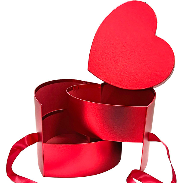 10" Metallic Red Double Level Heart Floral  Box