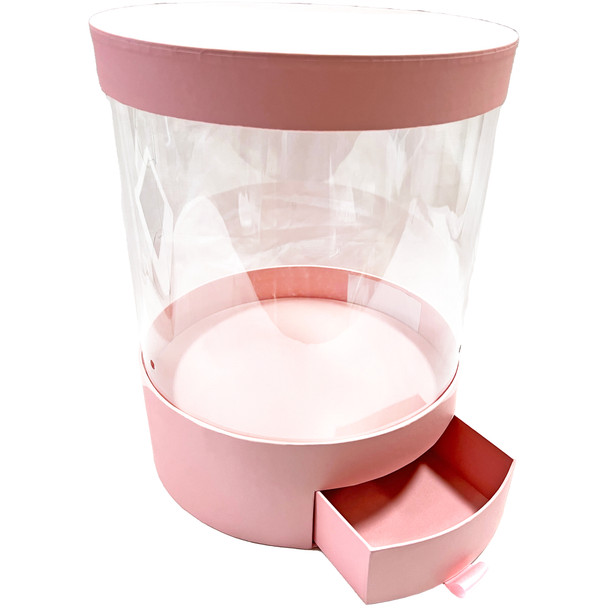 10.75" Clear Acetate Round Box with Drawer - Pink