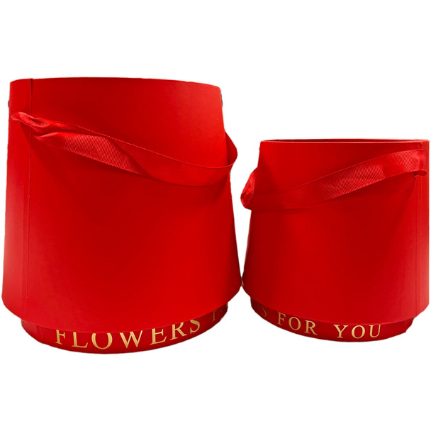 9" Footed Round Flower Box - Set of 2 - Red