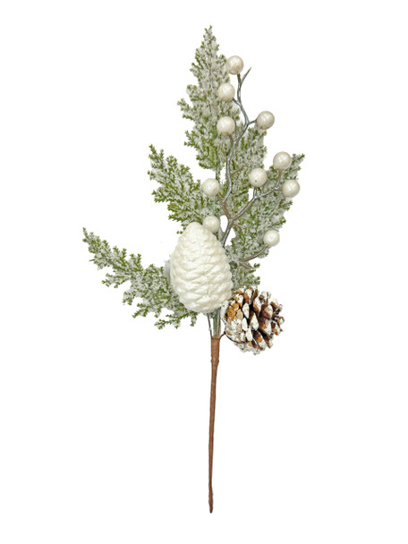 12" Holiday Pine Branch Filler Pick - White
