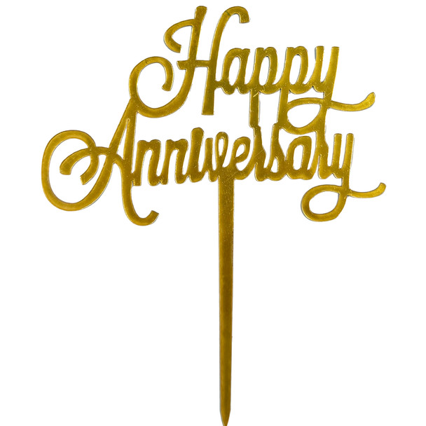 Cursive Happy Anniversary Topper - Acrylic Gold