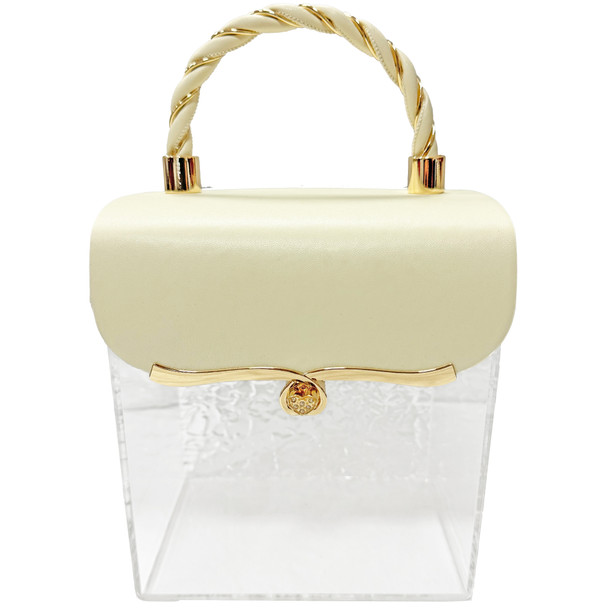 7" Cream & Gold Acrylic Floral Purse