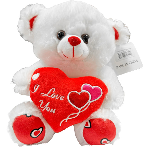 10" White Teddy Bear with Metallic Hearts