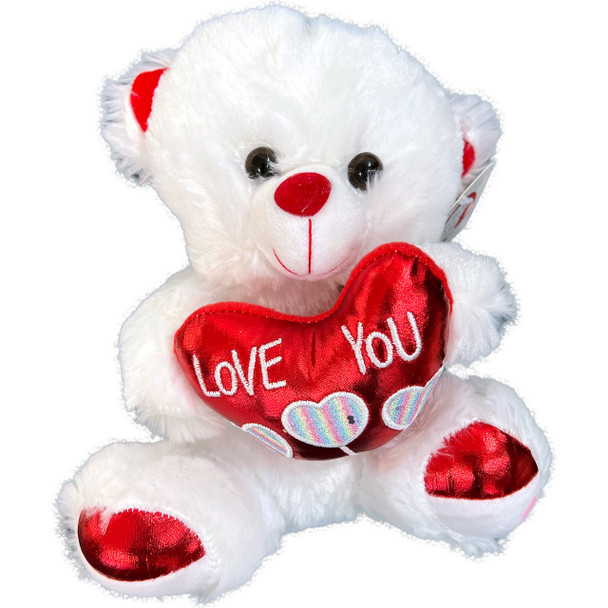 12" White Teddy Bear Love You Hearts