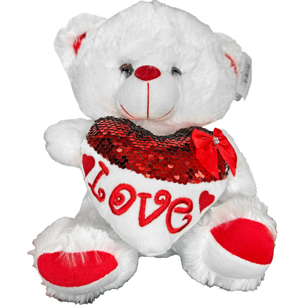 12" Sequin Heart Love Teddy Bear Plush