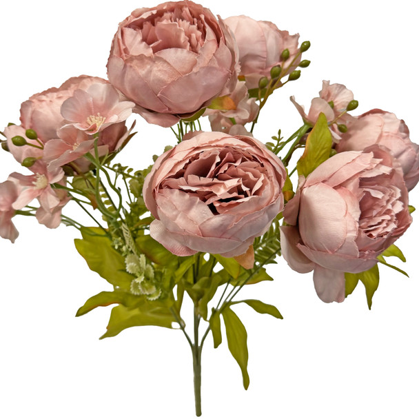 Silk 21” Long Stem 6 Peony Bouquet - Dusty Pink