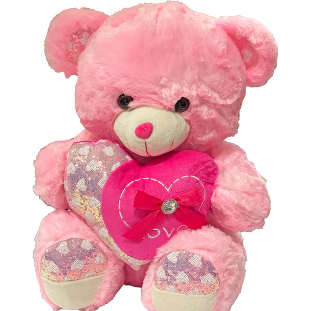 20" Pink Sequin Heart Teddy Bear