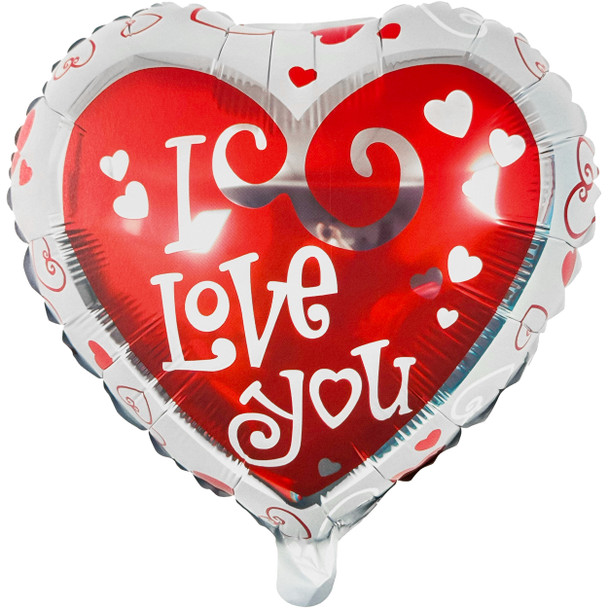 18" White I Love You Heart Mylar Foil Balloon - 10 Pieces