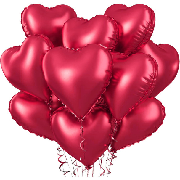 18" Red Matte Heart Mylar Foil Balloon - 10 Pieces