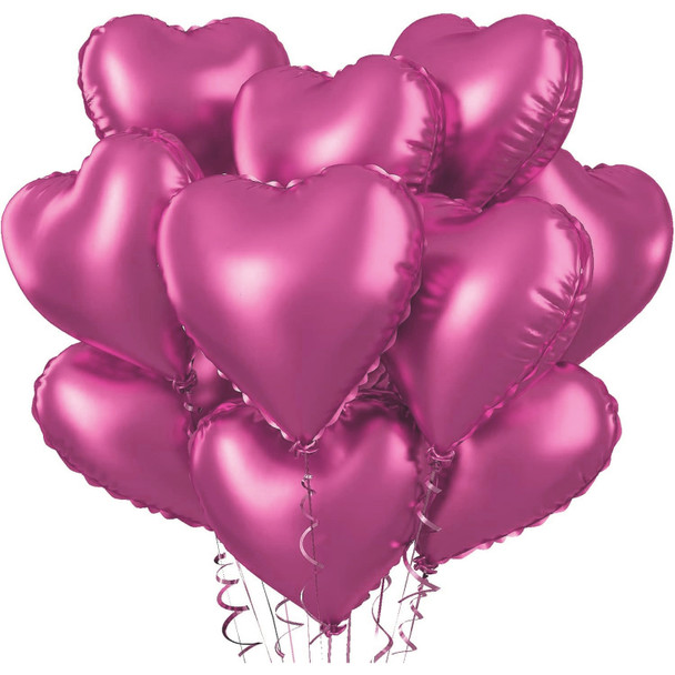 18" Pink Matte Heart Mylar Foil Balloon - 10 Pieces