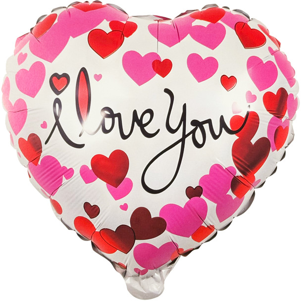 18" White I Love You Hearts Mylar Foil Balloon - 10 Pieces