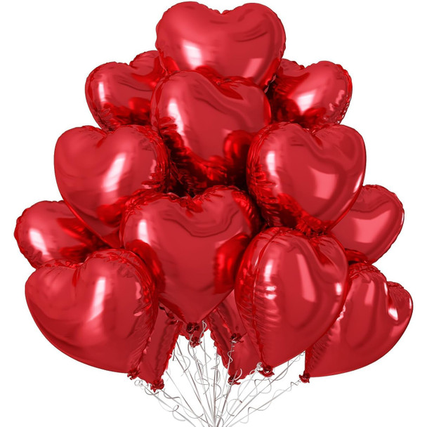 18" Red Heart Mylar Foil Balloon - 10 Pieces