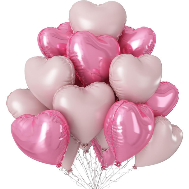 18" Pink Heart Mylar Foil Balloon - 10 Pieces