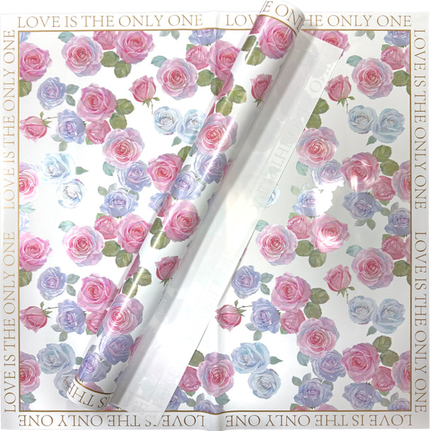 Rose Print Floral Wrapping Paper with Border - 20 Sheets - White