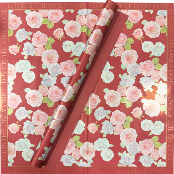 Rose Print Floral Wrapping Paper with Border - 20 Sheets - Red