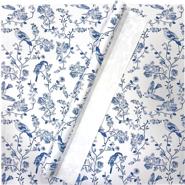 Botanical Print Floral Wrapping Paper - 20 Sheets - Blue