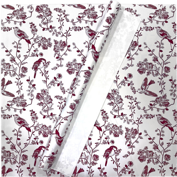 Botanical Print Floral Wrapping Paper - 20 Sheets - Burgundy