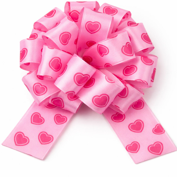 #9 20 Loop Pullbow - 50 Pieces - Pink Hearts