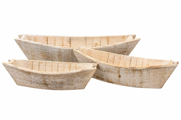 22.5", 17" & 12" Whitewashed Wooden Boat Planters –  Set of 3