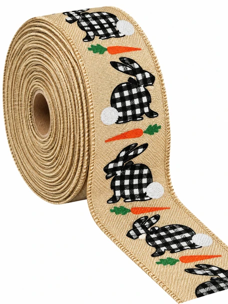 2" x 25 Yards Easter Bunny & Carrot Burlap-Style Ribbon – Wired Edge