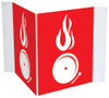 3-Way Fire Alarm Projecting Sign – red V-shaped safety sign
