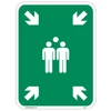 Green aluminum Muster Point sign indicating emergency gathering zone
