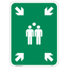Green aluminum Muster Point sign indicating emergency gathering zone