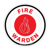 Circular red and white Fire Warden vinyl sticker for easy identification